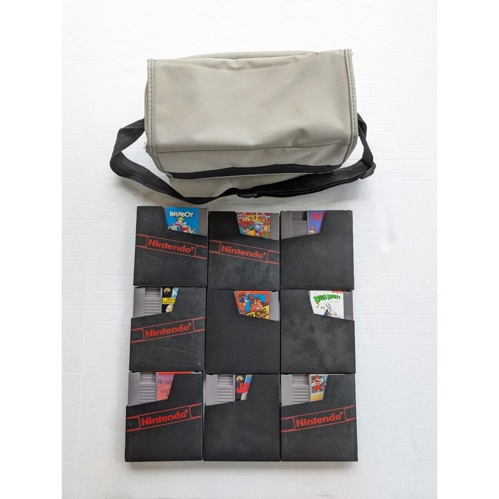 Vintage NES Game Lot of 9 w/ Carrying Case Mario Bros Donkey Kong Nintendo